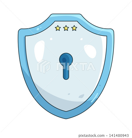 Illustration of shield with keyhole and stars Illustration of shield with keyhole and stars 141480943