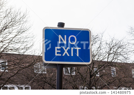 No exit traffic sign mounted on metal pole No exit traffic sign mounted on metal pole 141480975