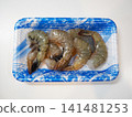 Vannamei shrimp in a tray (top view) 141481253
