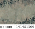 A bluish background material featuring a musical staff and notes. 141481309