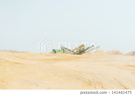 Sand extraction in sand mining site Sand extraction in sand mining site 141481475