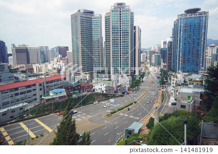 Namsan Mountain and the surrounding streets and skyscrapers of Myeongdong in Seoul, South Korea Namsan Mountain and the surrounding streets and skyscrapers of Myeongdong in Seoul, South Korea 141481919