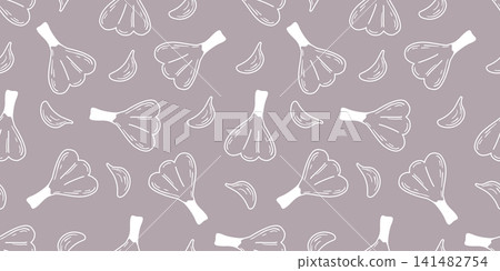 Hand drawn white garlic silhouette on colored background Hand drawn white garlic silhouette on colored background 141482754
