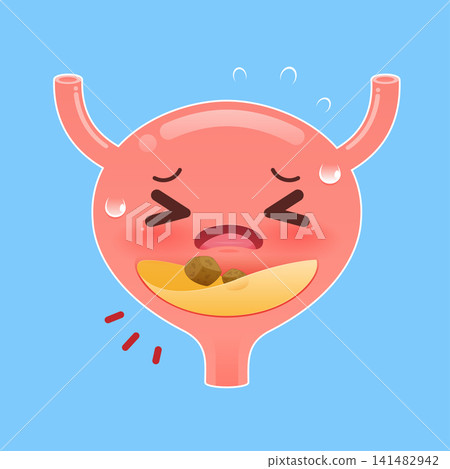 Bladder Stone Cartoon Illustration with Painful Expression and Urinary Health Concept Bladder Stone Cartoon Illustration with Painful Expression and Urinary Health Concept 141482942