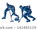 Curling Sport Team Male Players Action Cartoon Graphic Vector 141483119