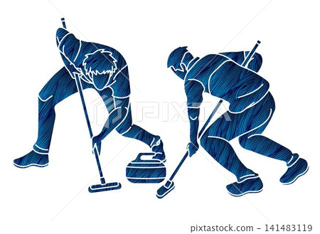 Curling Sport Team Male Players Action Cartoon Graphic Vector 141483119