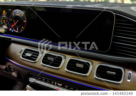 Luxury car dashboard interior with digital display Luxury car dashboard interior with digital display 141483140