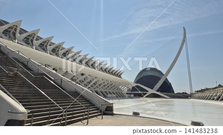 Modern futuristic architecture with sweeping cable structure 141483238