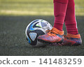 Soccer player who kicks the ball 141483259