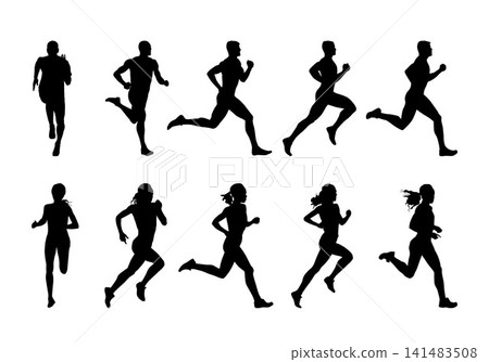 Run, set of isolated vector silhouettes of running people. Track and field athletes, group of running people Run, set of isolated vector silhouettes of running people. Track and field athletes, group of running people 141483508