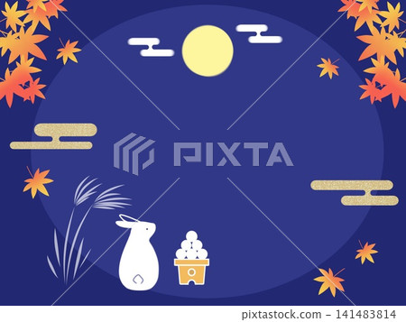 Background illustration of a rabbit enjoying moon viewing / Full moon, autumn leaves, moon-viewing dumplings Background illustration of a rabbit enjoying moon viewing / Full moon, autumn leaves, moon-viewing dumplings 141483814