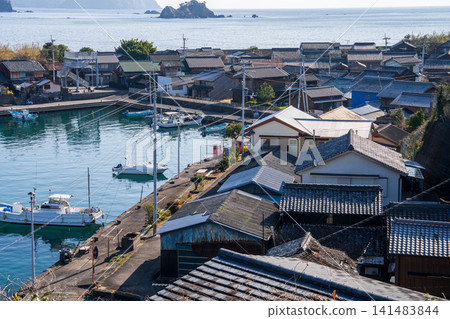 [Important Preservation District for Groups of Traditional Buildings] Dewajima Island: Early Spring Village Viewed from the Hills 1, Mugi Town, Kaifu District, Tokushima Prefecture 141483844