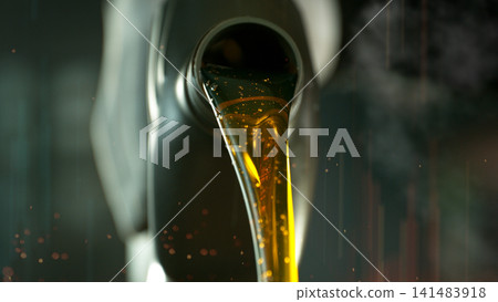 Pouring Fresh New Motor Oil into Car's Engine Pouring Fresh New Motor Oil into Car's Engine 141483918