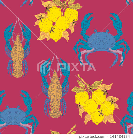 seamless pattern with crabs and flowers seamless pattern with crabs and flowers 141484124