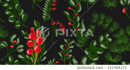 seamless floral pattern with berries and flowers seamless floral pattern with berries and flowers 141484131