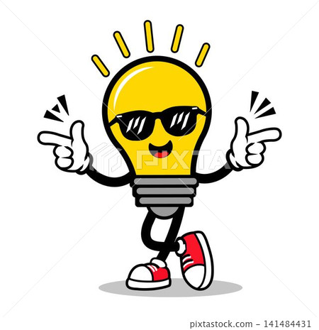 Cute Cartoon Light Bulb Mascot Character Wearing Sunglasses 141484431