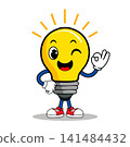 Showing OK Hand Gesture, Happy Smiling Idea Bulb Vector Illustration 141484432