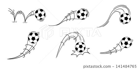 Vector illustration of airborne football soccer with movement cartoon lines. Sketch sporting icons set for athletic designs, games, and team projects isolated on white. Vector illustration of airborne football soccer with movement cartoon lines. Sketch sporting icons set for athletic designs, games, and team projects isolated on white. 141484765