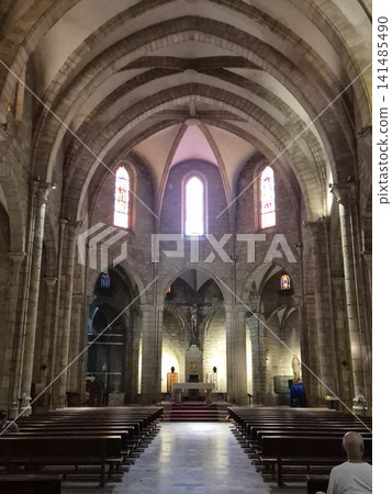 Historic stone church interior with vaulted arches Historic stone church interior with vaulted arches 141485490