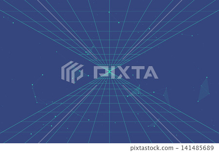 A futuristic abstract background depicted with a starry sky network and a neon grid with a central vanishing point. A futuristic abstract background depicted with a starry sky network and a neon grid with a central vanishing point. 141485689