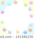 A colorful and pop frame featuring stars and pastel-colored clouds. 141486256
