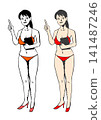 Two types of women explaining in swimsuits 141487246