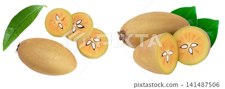 Sapodilla isolated on white background with  full depth of field. Top view. Flat lay 141487506