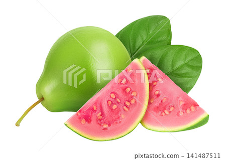 Guava fruit slices isolated on white background with  full depth of field 141487511