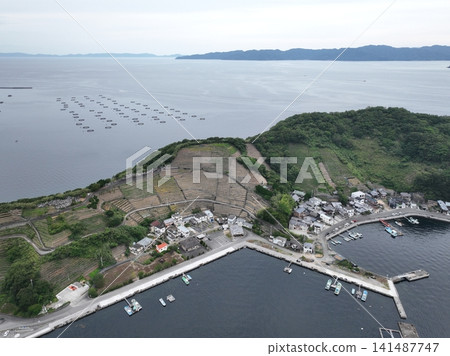 Early summer scenery of the Mizunoura terraced fields and the Uwa Sea in the early morning. Early summer scenery of the Mizunoura terraced fields and the Uwa Sea in the early morning. 141487747