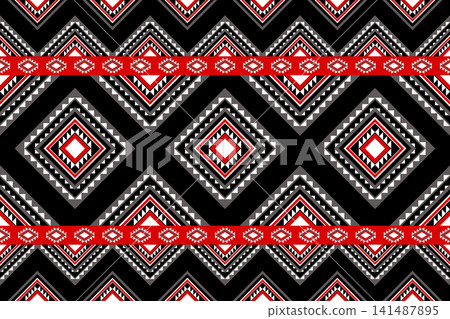 American Navajo pattern design. Ethnic ornament on the carpet. Aztec style. Tribal. motif. Boho, ornament, clothing, textile, wrapping, background, wallpaper, carpet, embroidery, print 141487895