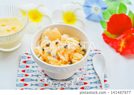 Yellow watermelon sherbet with chocolate topping Yellow watermelon sherbet with chocolate topping 141487977