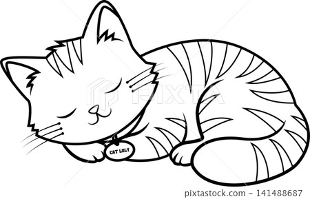 Cute Sleeping Cat Line Art Cute Sleeping Cat Line Art 141488687