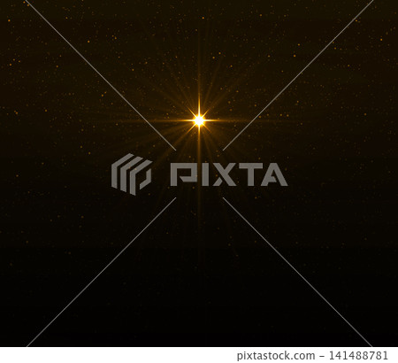 Glowing Golden Star in the Night Sky. Symbol of Christmas and New Year. Glowing Golden Star in the Night Sky. Symbol of Christmas and New Year. 141488781
