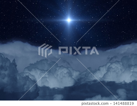 Star of Jesus above the clouds in the night sky Star of Jesus above the clouds in the night sky 141488819