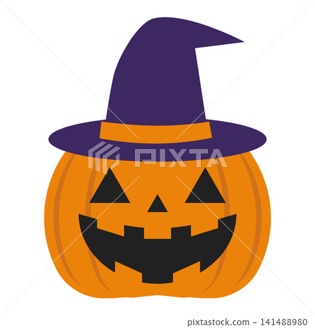A cute Halloween illustration of a jack-o'-lantern wearing a witch's hat. A cute Halloween illustration of a jack-o'-lantern wearing a witch's hat. 141488980