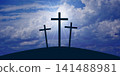 crosses against a background of clouds 141488981
