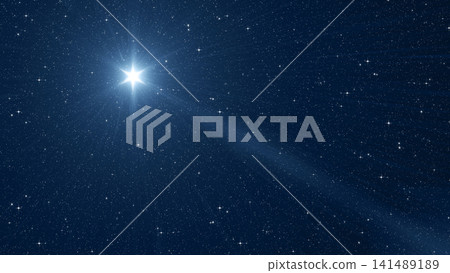 A bright star with rays in the starry sky A bright star with rays in the starry sky 141489189