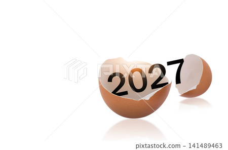 2027 New Year Concept with Eggshell on White Background 2027 New Year Concept with Eggshell on White Background 141489463