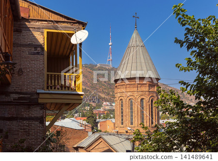Ancient Brick Church and TV Tower in Old Tbilisi, Georgia Ancient Brick Church and TV Tower in Old Tbilisi, Georgia 141489641