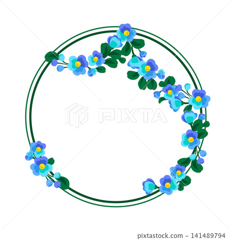Flower frame with pansies. Circle with beautiful decorative summer flowers. Flower frame with pansies. Circle with beautiful decorative summer flowers. 141489794
