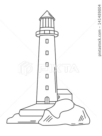 Nautical lighthouse. Travel and tourism line symbol. Retro style conceptual illustration. Nautical lighthouse. Travel and tourism line symbol. Retro style conceptual illustration. 141489804