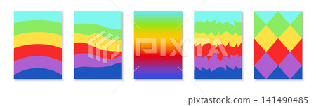 Vibrant rainbow background covers design for creative branding. Modern colorful gradient posters set. Abstract fluid vector layouts for trendy party flyers and social media templates 141490485