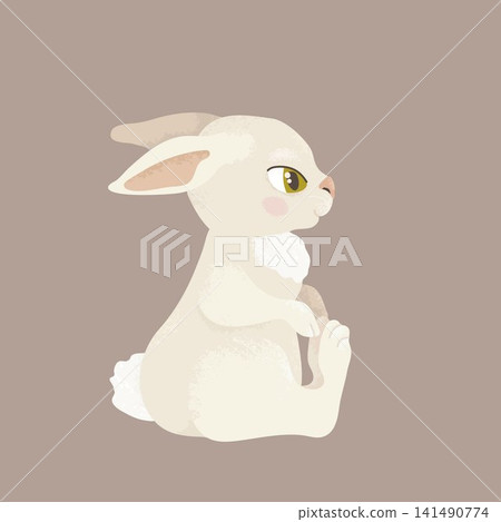 White rabbit sitting in profile on taupe background good for cards and easter designs 141490774