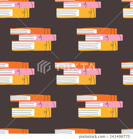 Seamless pattern with colorful stacked books on dark brown background Seamless pattern with colorful stacked books on dark brown background 141490775