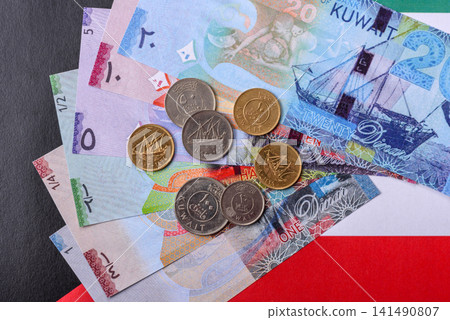 Kuwait paper money, dinar banknotes as currency for exchange or travel. Kuwaiti money Kuwait paper money, dinar banknotes as currency for exchange or travel. Kuwaiti money 141490807