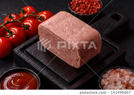 Canned spiced ham slices for holiday sandwiches. Ham slices 141490867