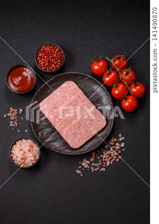 Canned spiced ham slices for holiday sandwiches. Ham slices Canned spiced ham slices for holiday sandwiches. Ham slices 141490870