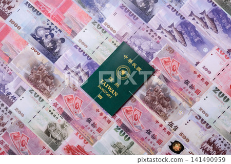 Taiwan, Taiwanese passport or id document with tickets for flight, travel. Taiwanese passport Taiwan, Taiwanese passport or id document with tickets for flight, travel. Taiwanese passport 141490959