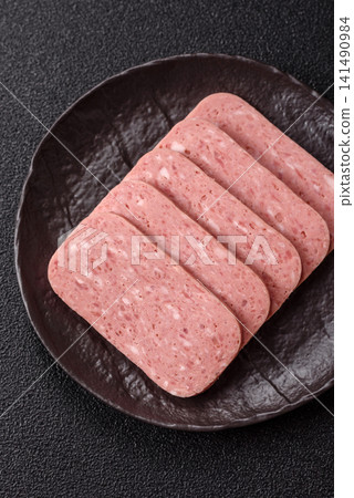 Canned spiced ham slices for holiday sandwiches. Ham slices Canned spiced ham slices for holiday sandwiches. Ham slices 141490984