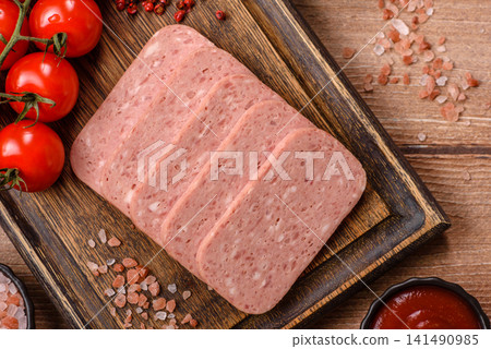 Canned spiced ham slices for holiday sandwiches. Ham slices Canned spiced ham slices for holiday sandwiches. Ham slices 141490985